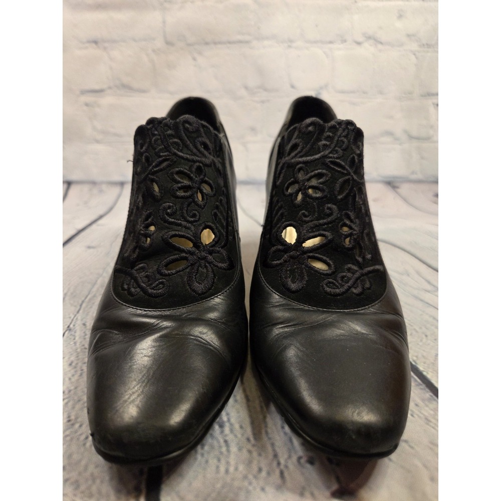 Brighton Vintage 1990s Womens Black LEATHER Sz 8 Ankle Booties‎ Boots - Picture 2 of 11